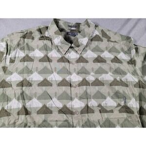 Eddie Bauer Button Up Shirt Mens 2XL Green‎ Classic Fit Camping Print Cotton